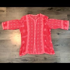 Johnny Was Button Down Embroidered Blouse